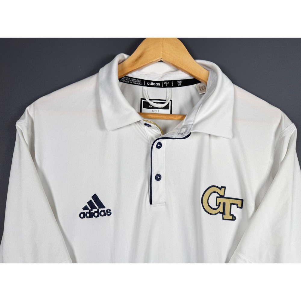 Adidas Georgia Tech Yellow Jackets Mens Large White Polo Shirt Atlanta Spellout